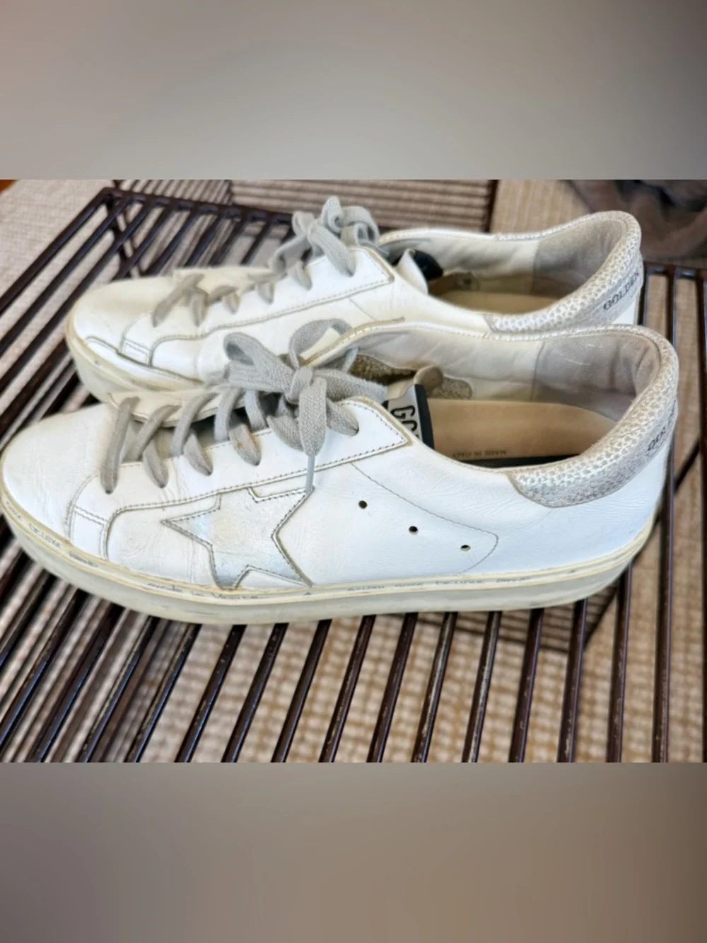 Golden Goose Hi Star Sneakers Sz 40 White Silver Star Italy - Picture 2 of 11